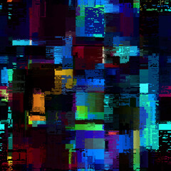 Creative glitch texture. Seamless vector pattern. Grunge glitch dark colours background - 771199575