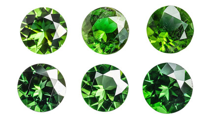 Demantoid Garnet Digital Art: Top View, Flat Lay Gemstone Set Isolated on Transparent Background, Luxury Jewelry Design Element.