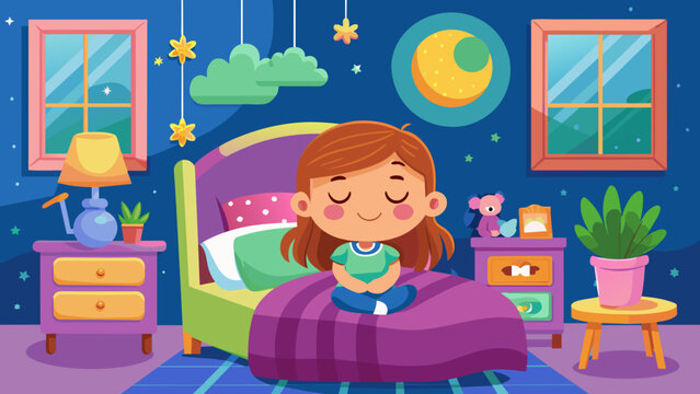 happy cute little girl sleep in bed room happy cu 