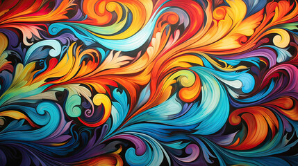 Fototapeta premium A bold and colorful backdrop with swirling patterns and wavy lines in rich, saturated colors, symbolizing creativity and vibrancy Ai Generative