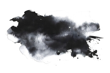 Black and white abstract watercolor paint stain on white background.