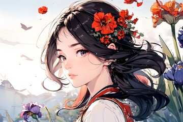 Girl with flowers , 꽃과  소녀 