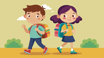 illustration of boy and girl with backpacks 