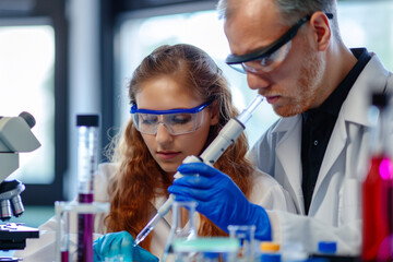 Close up of a protected science student, Testing substances