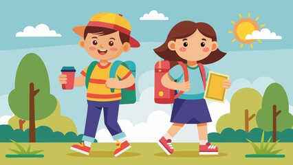 illustration of boy and girl with backpacks 