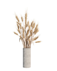 dry ears of wheat grain in a vase. Ripe wheat in white vase. Wheat spikelets. Fluffy bouquet of ears of wheat. 