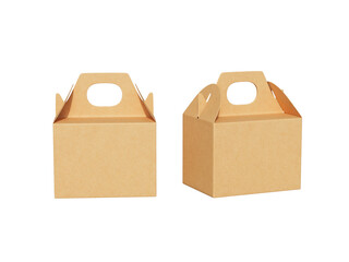 Two cardboard boxes isolated. Cardboard box with handle. Brown packaging paper bags