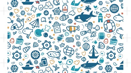 Nautical Pattern in Navy and Aqua Wallpaper Background