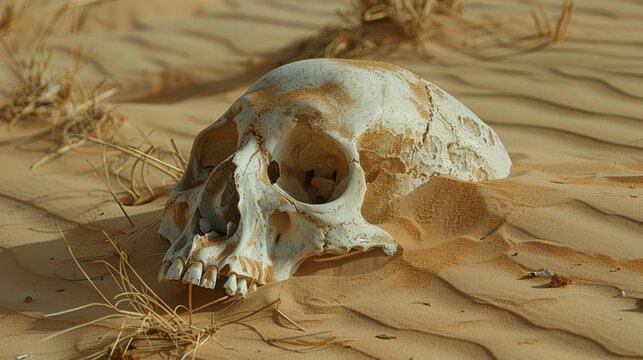 Sun-bleached bone in the desert, minimalist approach to desolation,