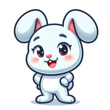 simple drawing of a white rabbit with big eyes,animated picture, on a white background