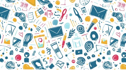 Abstract Office and Art Supplies in Blue and Yellow Wallpaper Background