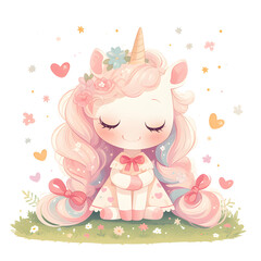 Obraz na płótnie Canvas Cute unicorns watercolor banner, dreamy nursery Art illustration. Magical Unicorn.