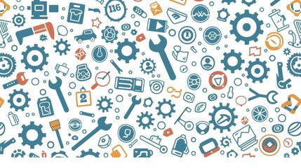 Teal and Orange Industrial Tools and Gears Wallpaper Background