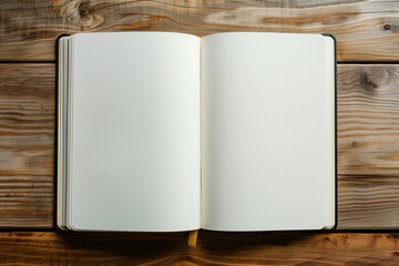 an image of a blank crisp open white notebook resting on a clean wooden table  creating a background for capturing ideas and writing stories and new beginnings  
