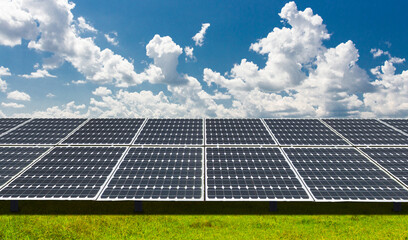 Solar panels generate electricity under clear skies