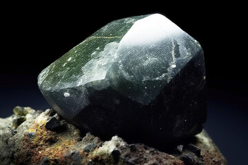 Greenalite is rare precious natural stone on black background. AI generated. Header banner mockup with space.