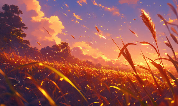 reed field at sunset-generative ai