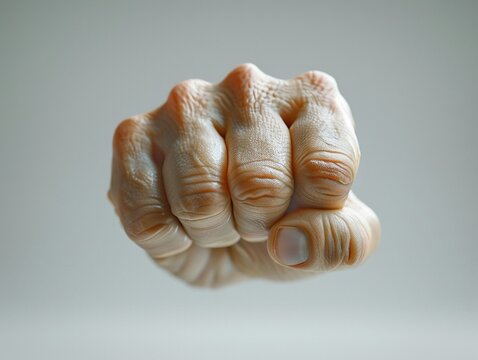 Random hand in a fist, closeup, photorealistic quality, lit by natural light on white ,3DCG,high resulution