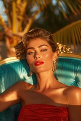 Fototapeta premium Nostalgic portrait from the 1950s: capturing the essence of a bygone era, evoking the charm and elegance of mid-century aesthetics in a timeless visual depiction