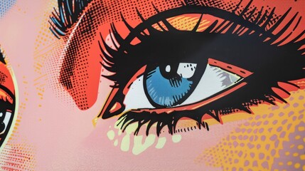 Detailed close-up of a pop art print with striking contrasts and graphic elements, making a bold...