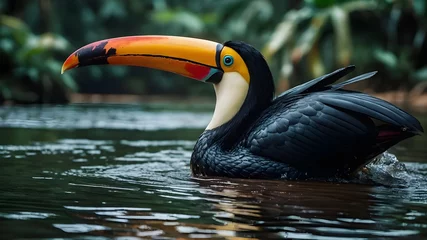 Poster toucan in the jungle ,"Experience the Amazon like never before with our AI platform's visually descriptive and detailed renderings of its inhabitants. From majestic toucans to graceful pink river dolp © Naveed Arts