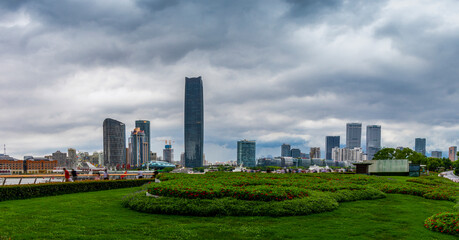 Fototapeta premium Parks and skyscrapers in Shanghai, the financial center of China