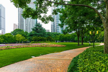 Parks and skyscrapers in Shanghai, the financial center of China