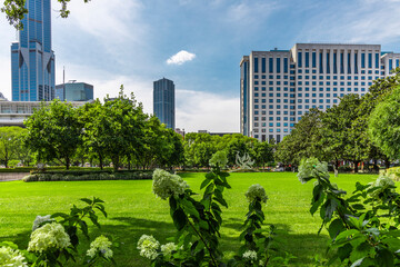 Parks and skyscrapers in Shanghai, the financial center of China