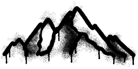 Spray Painted Graffiti mountain icon Sprayed isolated with a white background. graffiti volcano with over spray in black over white.