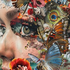 A meticulous close-up presents a digital collage merging photos and illustrations, crafting captivating wallpaper designs.