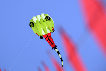 colorful kites with blue sky background