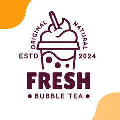 Bubble tea shop logo badge template design