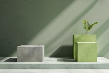 Dual-Tone Podiums: Green and Sand Beige Mockup, Product Placement Display