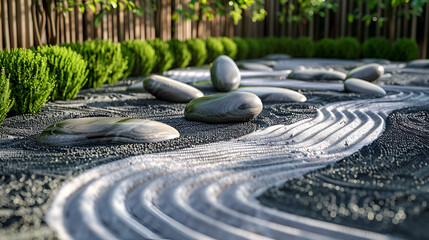 Zen stones in the sand. beige background, generative ai