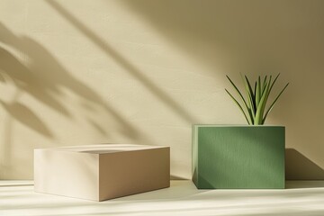 Dual-Tone Podiums: Green and Sand Beige Mockup, Product Placement Display