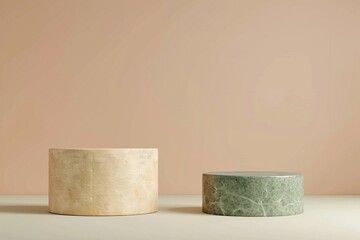 Dual-Tone Podiums: Green and Sand Beige Mockup, Product Placement Display