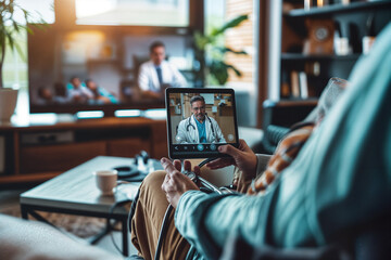 A patient being examined by a physician remotely.
