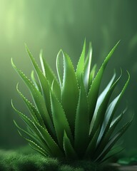 Naklejka na ściany i meble Luxe 3D aloe vera illustration, minimalist design, with a focus on its hydrating essence and soft lighting ,clean sharp focus