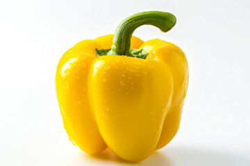 A yellow bell pepper, isolated against a white backdrop