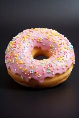 One highly detailed glazed donut on coloured background.