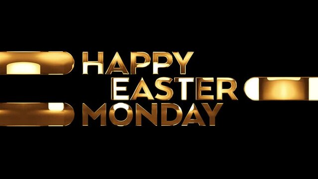 Happy Easter and Happy Easter Monday Golden motion graphics gold text animation gold text effect on black and black particle background great for wishing and celebrating happy easter and easter monday