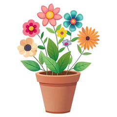 flowers with leaves and petals inside plant pots
