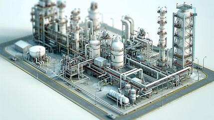 petrochemical plant with pipes and cooling towers