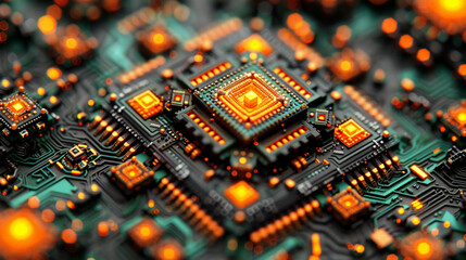 Circuit board close-up. Electronic computer hardware technology. Motherboard digital chip