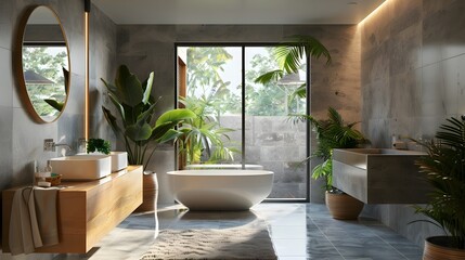 Fototapeta premium Sophisticated Luxury Bathroom with Nature-Inspired Design and Calming Ambiance