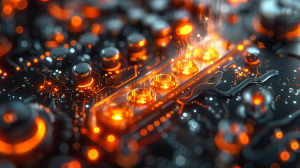 Electronic circuit board close-up. Technology background.