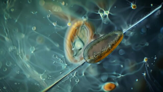 A microscopic view of a nematode egg being trated by a tiny needle showing the intricate process of extracting its contents for scientific . AI generation.