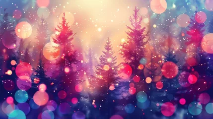 Fotobehang Christmas trees and lights with colorful colors. Generate AI image © Ashalina