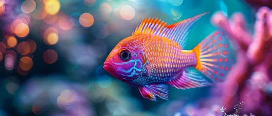Fotobehang Fish dressed in vibrant fashion colors, beautifully composed for a futuristic look ,ultra HD,clean sharp © Dadee