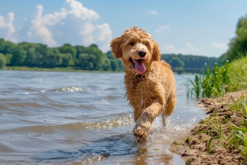 Terrier weiner dog mix in the water